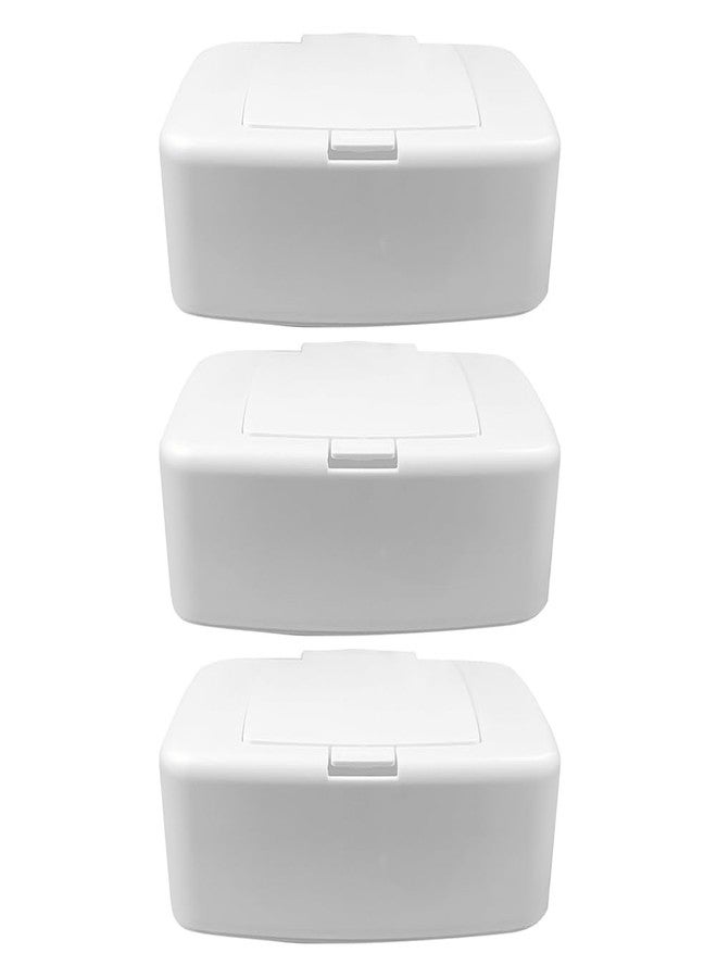 BESPORTBLE 3Pcs Wipe Storage Box White Plastic Wipes Dispenser with Button for Living Room Bedroom Nursery Large Capacity Wet Tissue Holder - Image 1